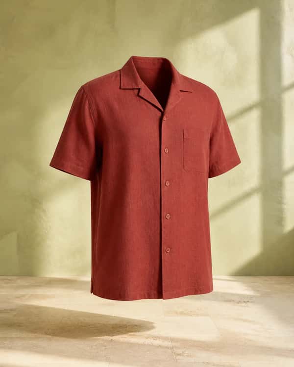 Camp-Collar Linen Shirt – Clay