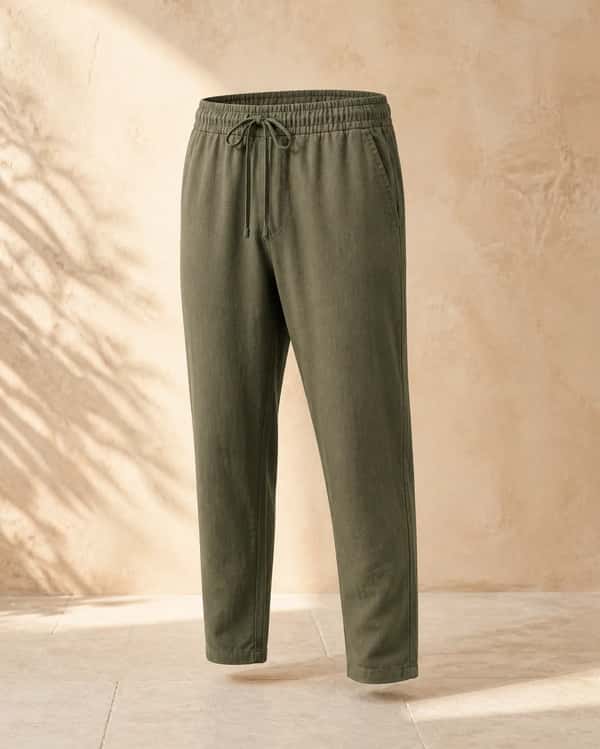 Drawstring Tapered Linen Trouser – Olive