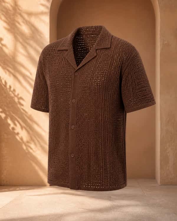 Open-Knit Resort Shirt – Cocoa
