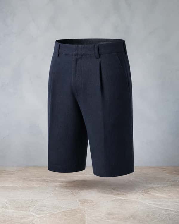 Pleated Linen Bermuda Short – Navy