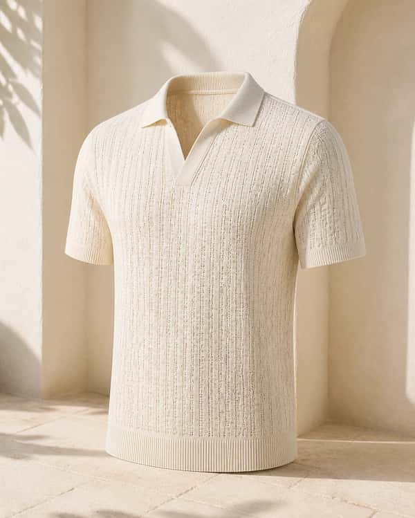 Textured Knit Polo – Ecru