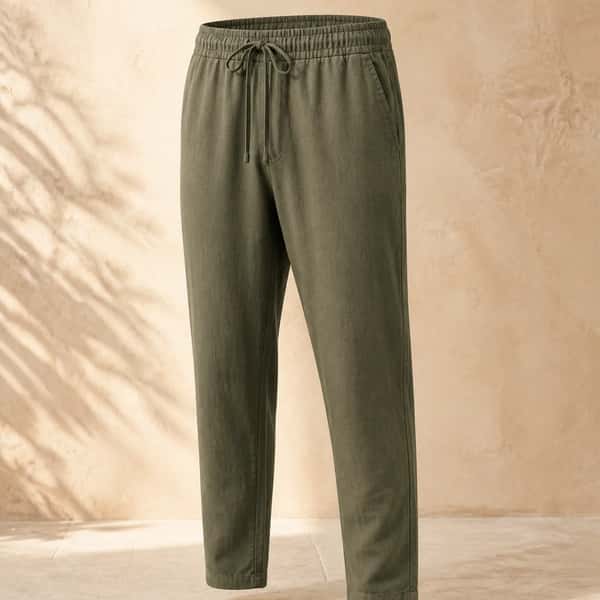 Drawstring Tapered Linen Trouser – Olive