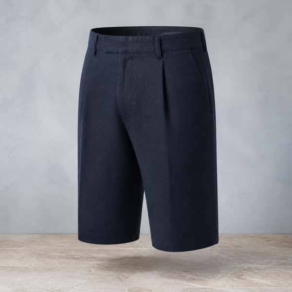 Pleated Linen Bermuda Short – Navy
